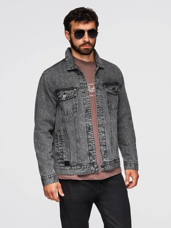 Ombre Ombre Men's denim katana jacket with washem - graphite