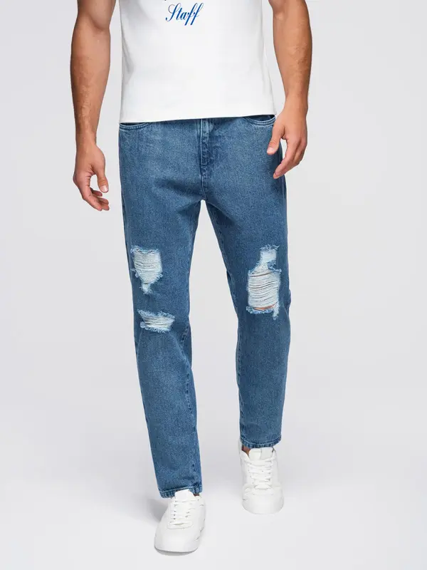 Ombre Ombre Men's denim pants CARROT FIT with rubbing - blue