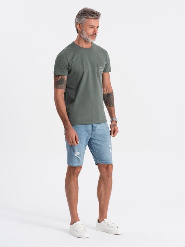 Ombre Ombre Men's denim short shorts with holes - light blue