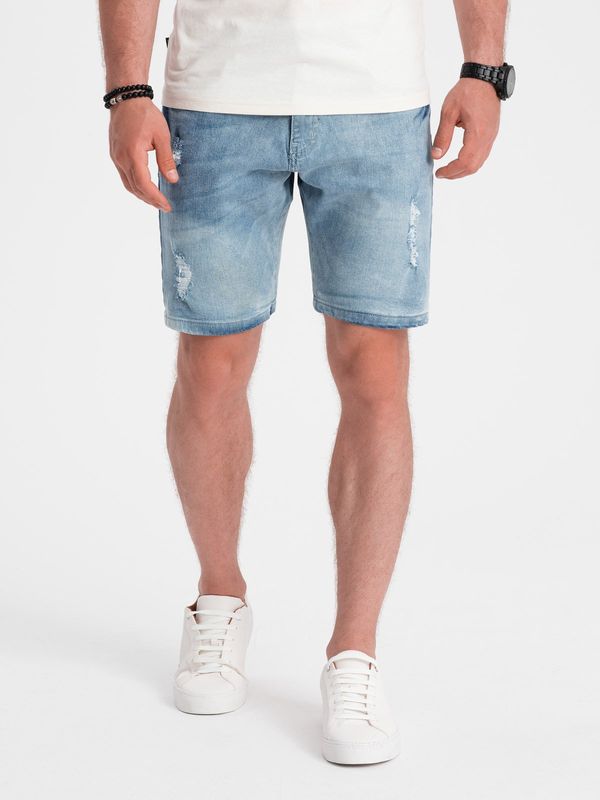 Ombre Ombre Men's denim short shorts with holes - light blue