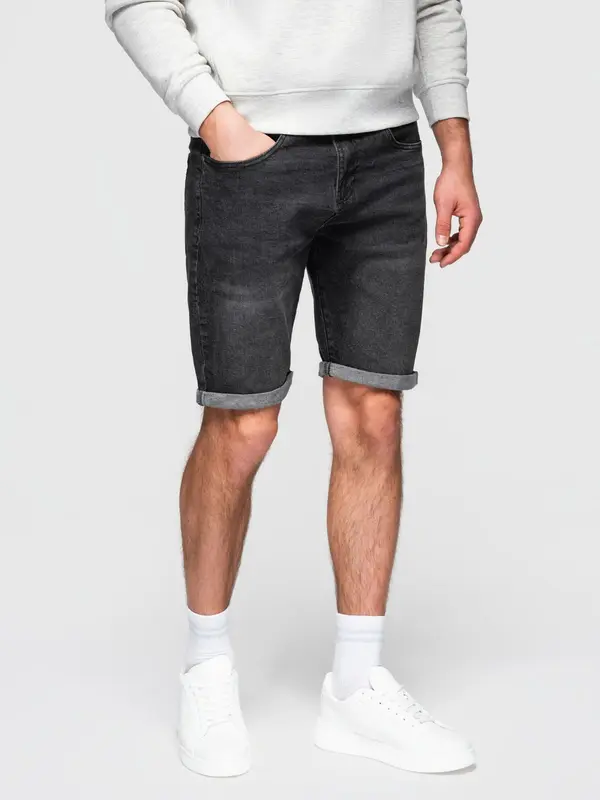 Ombre Ombre Men's denim shorts with rolled up leg - black