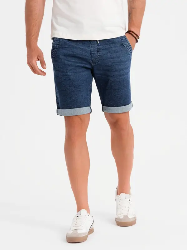 Ombre Ombre Men's denim shorts with rolled up leg - dark blue