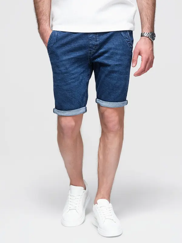 Ombre Ombre Men's denim shorts with rolled up leg - dark blue