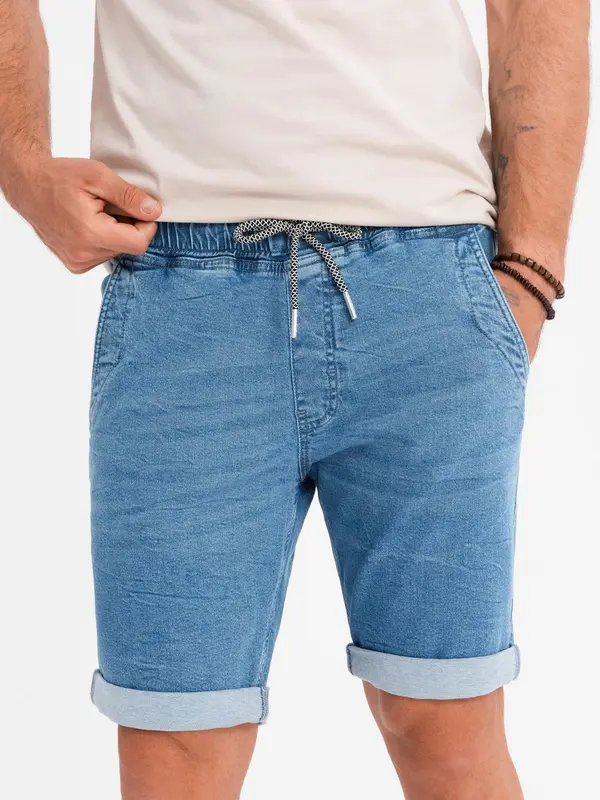 Ombre Ombre Men's denim shorts with rolled up leg - light blue