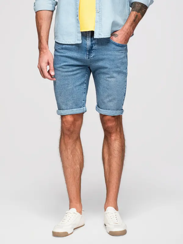 Ombre Ombre Men's denim shorts with rolled up leg - light blue