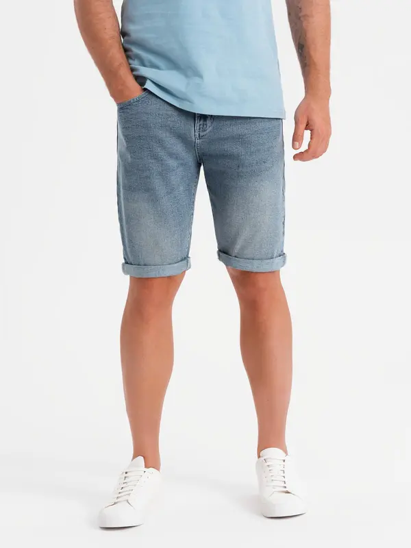 Ombre Ombre Men's denim shorts with rolled up leg - light blue