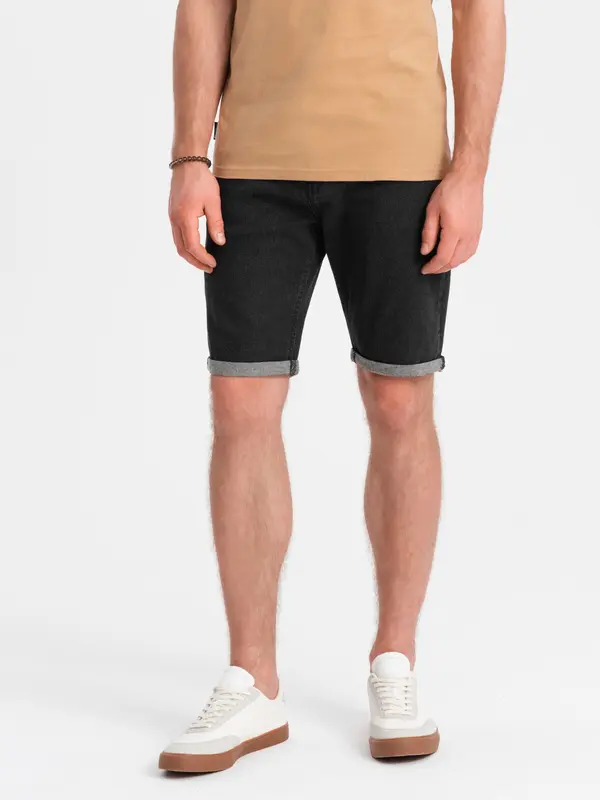Ombre Ombre Men's denim shorts with rolled up legs - black