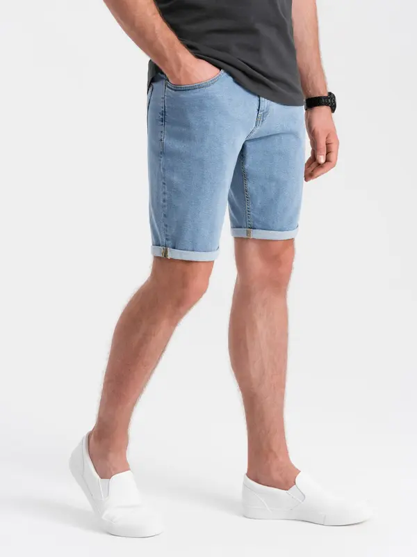 Ombre Ombre Men's denim shorts with rolled up legs - blue