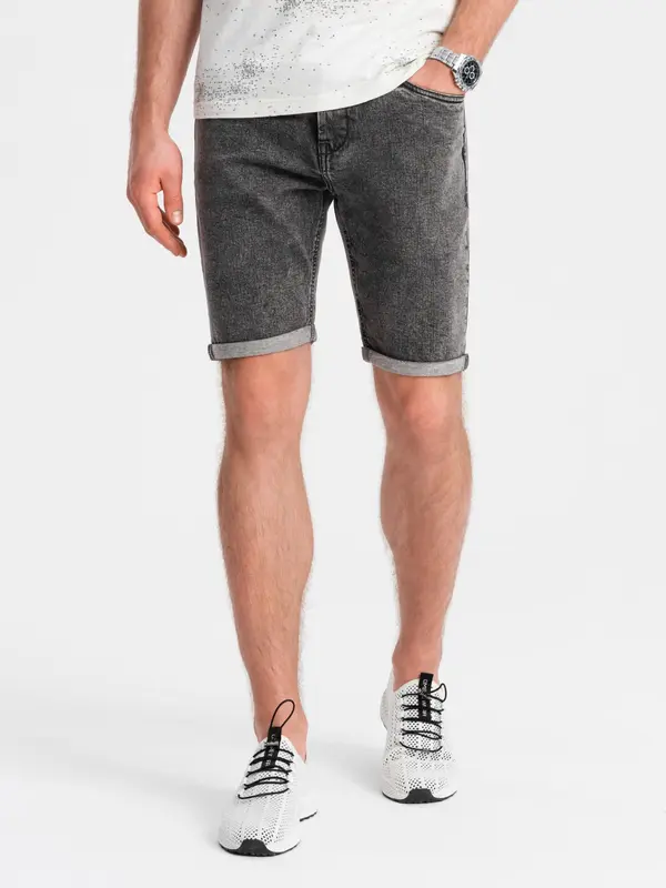 Ombre Ombre Men's denim shorts with rolled up legs - gray