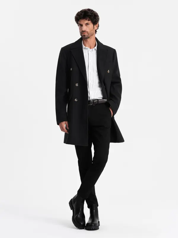 Ombre Ombre Men's double-breasted coat with decorative buttons - black