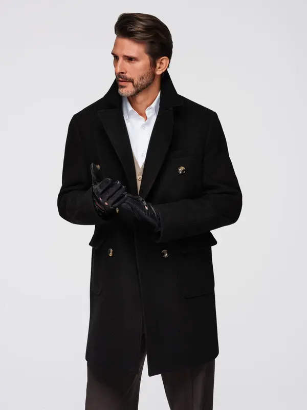 Ombre Ombre Men's double-breasted coat with decorative buttons - black