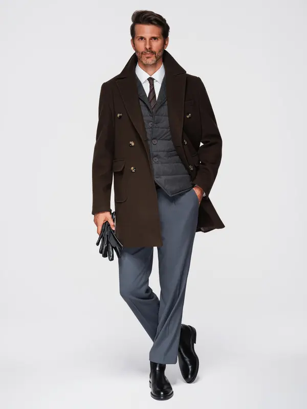 Ombre Ombre Men's double-breasted coat with decorative buttons - dark brown