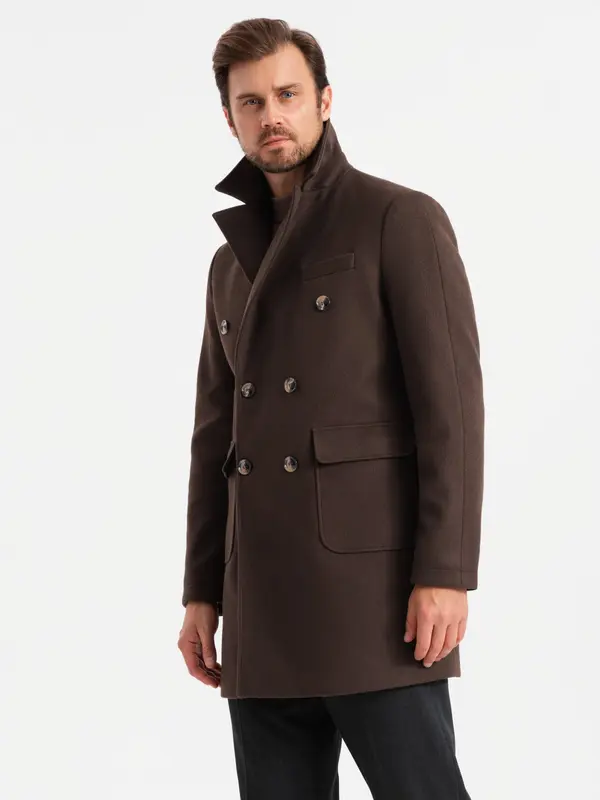 Ombre Ombre Men's double-breasted coat with decorative buttons - dark brown