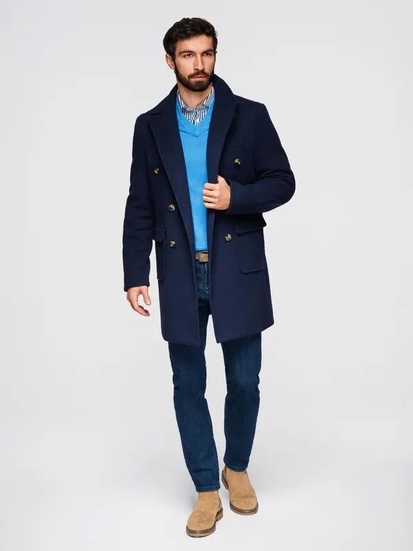 Ombre Ombre Men's double-breasted coat with decorative buttons - indigo
