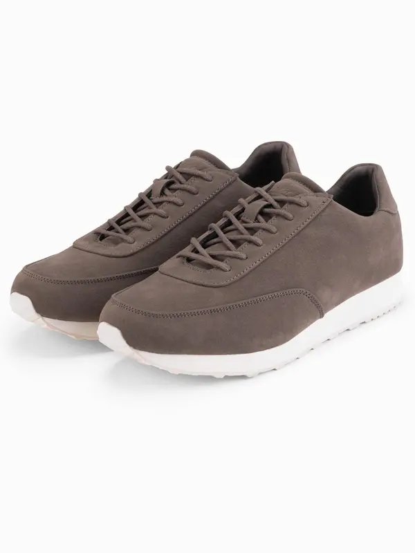 Ombre Ombre Men's eco leather sports sneaker shoes with suede finish - dark brown