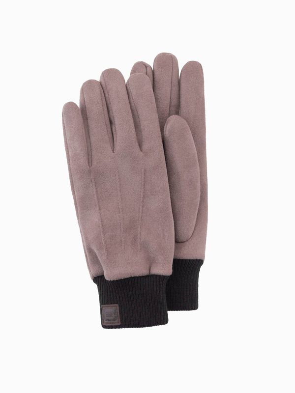 Ombre Ombre Men's eco-suede gloves with welt - brown