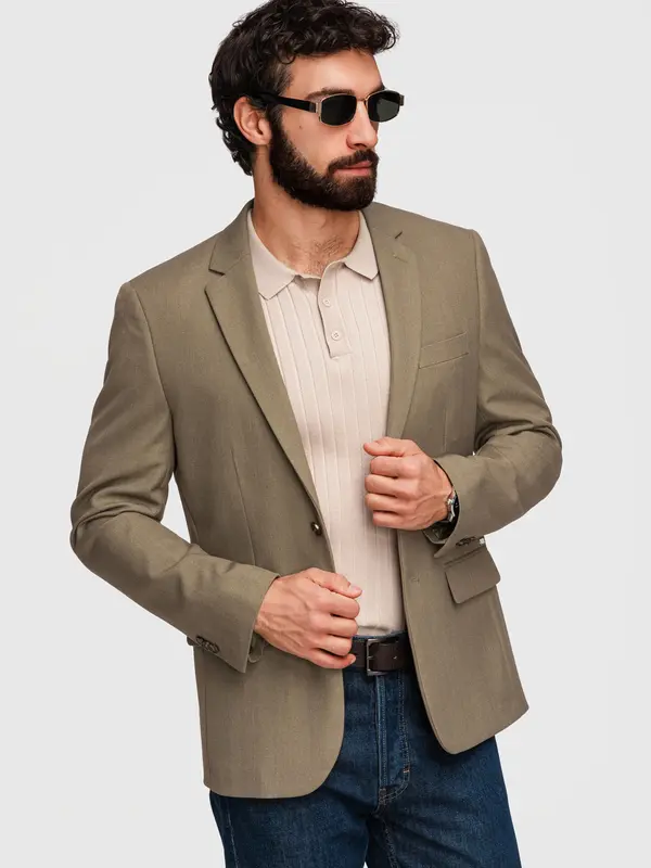 Ombre Ombre Men's elegant SLIM FIT jacket with rayon - olive