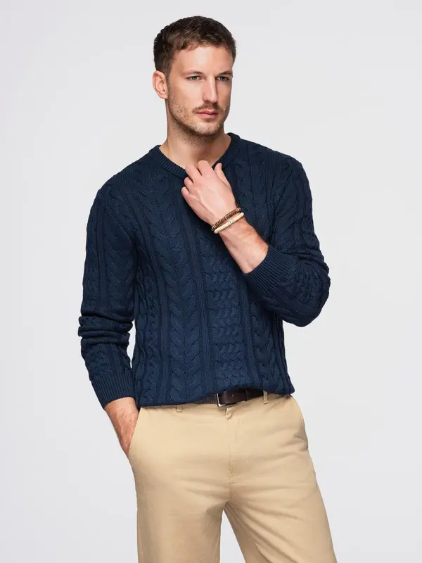 Ombre Ombre Men's elegant sweater with interesting weave - navy blue