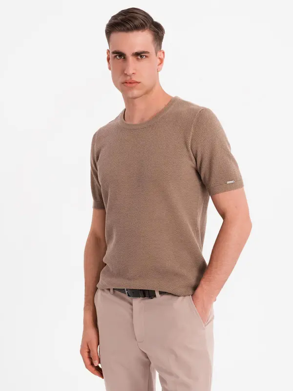 Ombre Ombre Men's fine-textured knit shirt - light brown