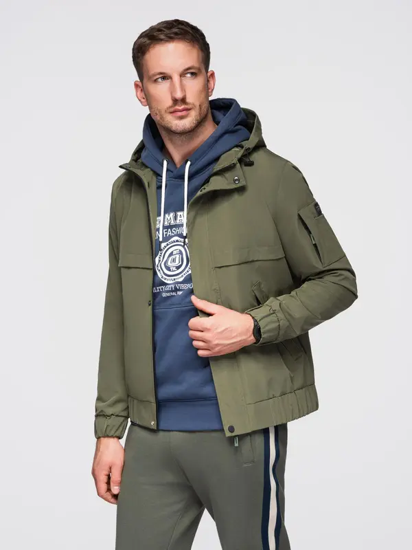 Ombre Ombre Men's functional transitional jacket with hood - olive