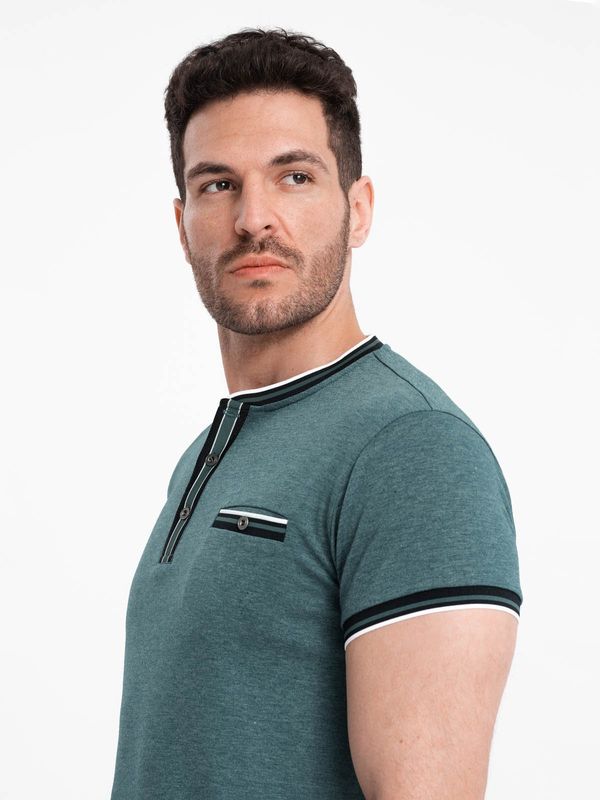 Ombre Ombre Men's henley t-shirt with decorative ribbing - dark green