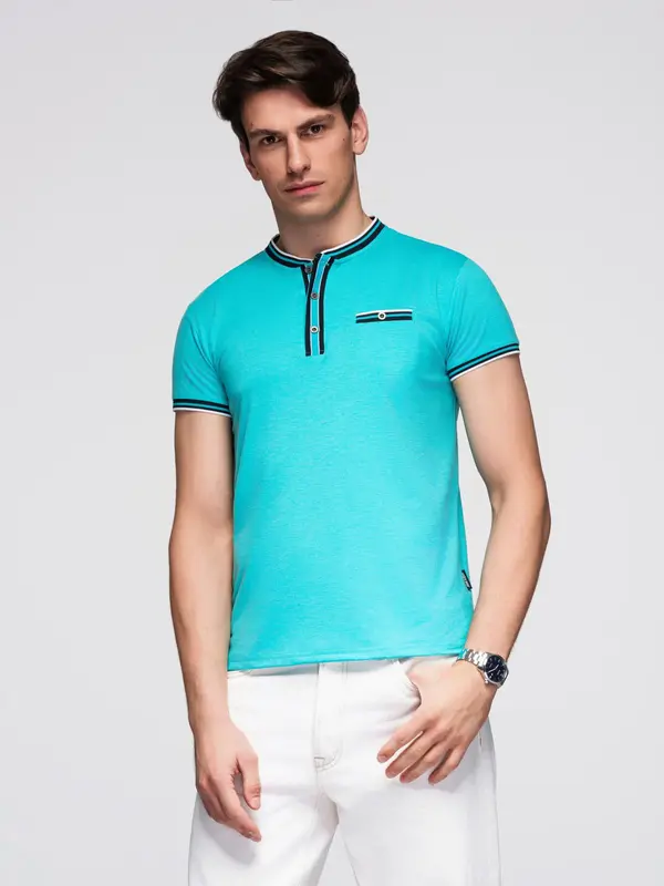 Ombre Ombre Men's henley t-shirt with decorative ribbing - turquoise