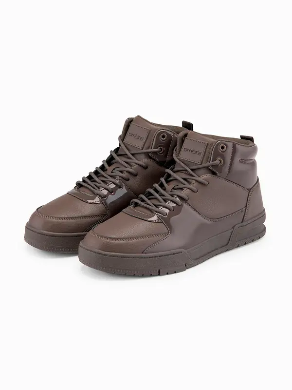 Ombre Ombre Men's high-top sneakers shoes with shiny elements - dark brown