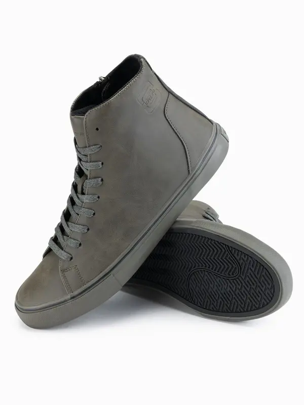 Ombre Ombre Men's high-top sneakers with matte texture and embossed logo - dark olive