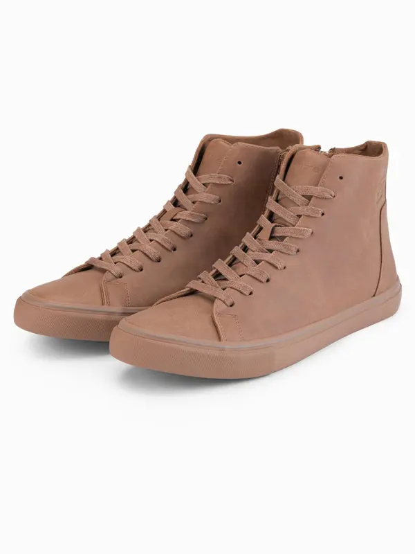 Ombre Ombre Men's high-top sneakers with matte texture and embossed logo - light brown