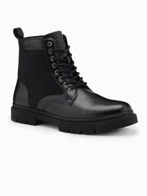 Ombre Ombre Men's high-top trapper boots with combined materials - black