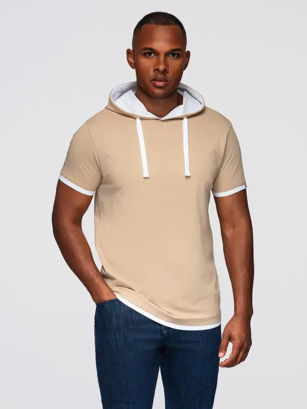 Ombre Ombre Men's hooded cotton t-shirt - beige