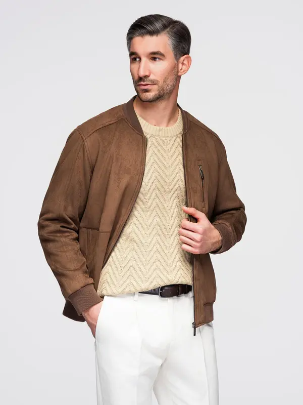 Ombre Ombre Men's imitation suede bomber jacket - brown