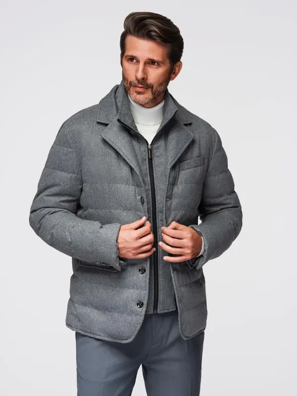 Ombre Ombre Men's jacket with a jacket cut with a fleece lining - gray