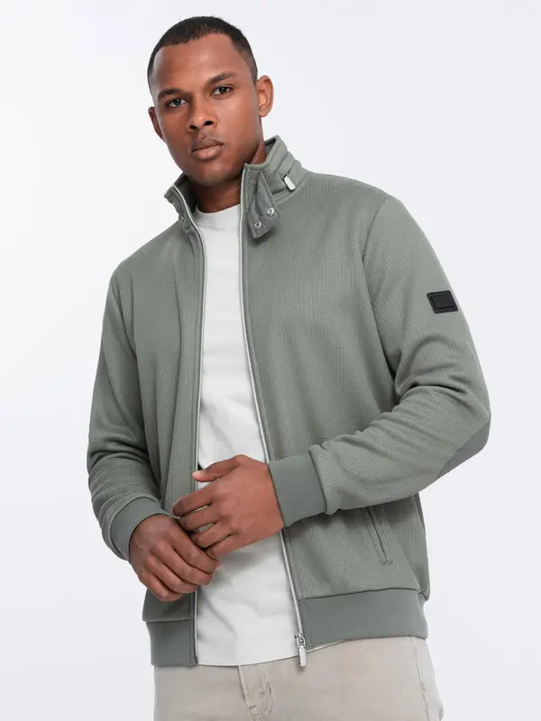 Ombre Ombre Men's jacket with high collar and fleece interior - khaki