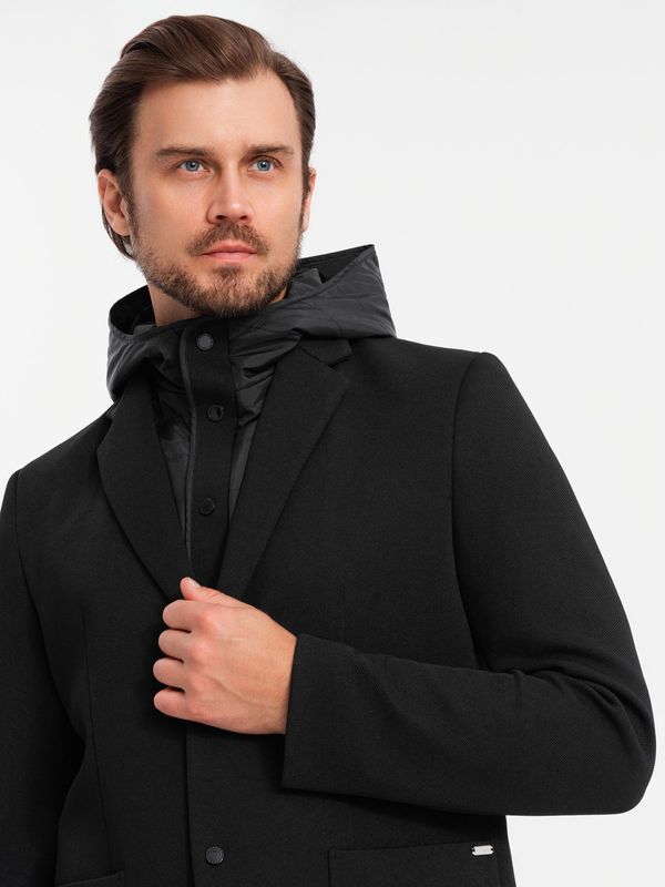 Ombre Ombre Men's jacket with high collar and hood - black