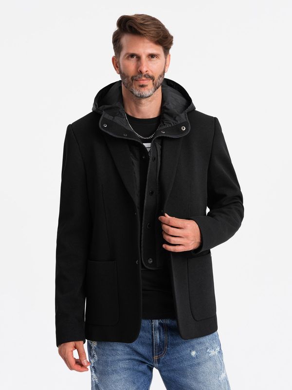 Ombre Ombre Men's jacket with high collar and hood - black