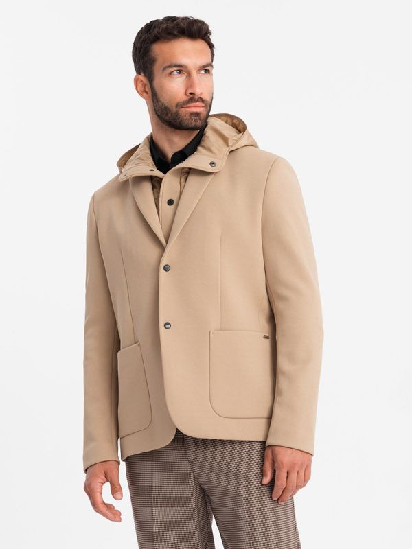 Ombre Ombre Men's jacket with high collar and hood - light brown