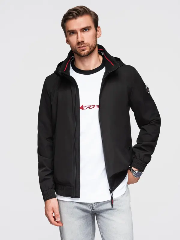 Ombre Ombre Men's jacket with hood and high collar - black