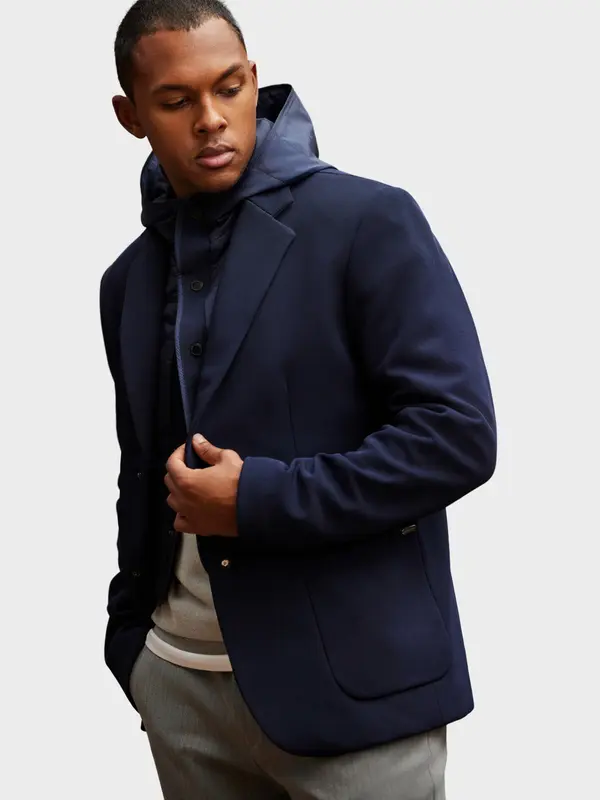 Ombre Ombre Men's jacket with hooded lining and high collar - navy blue
