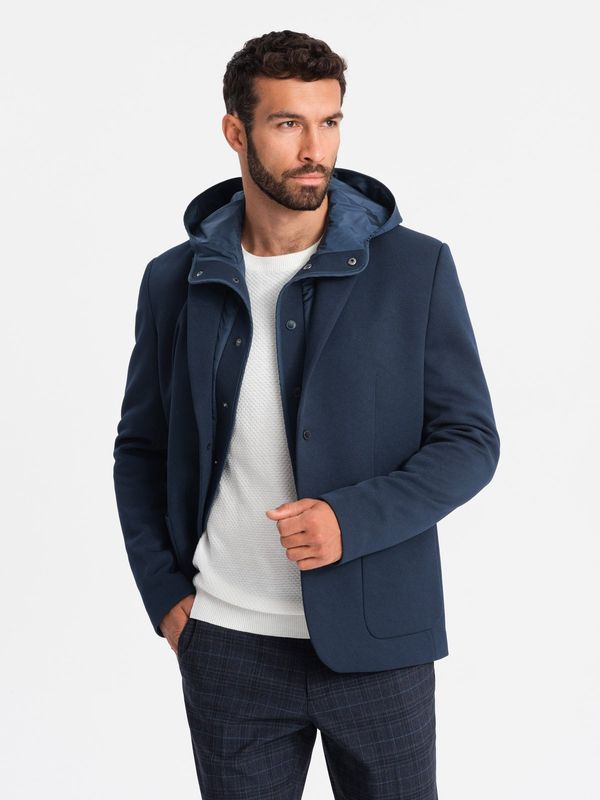 Ombre Ombre Men's jacket with hooded lining and high collar - navy blue