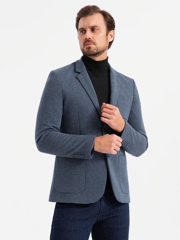 Ombre Ombre Men's jacket with hooded lining and high collar - navy blue