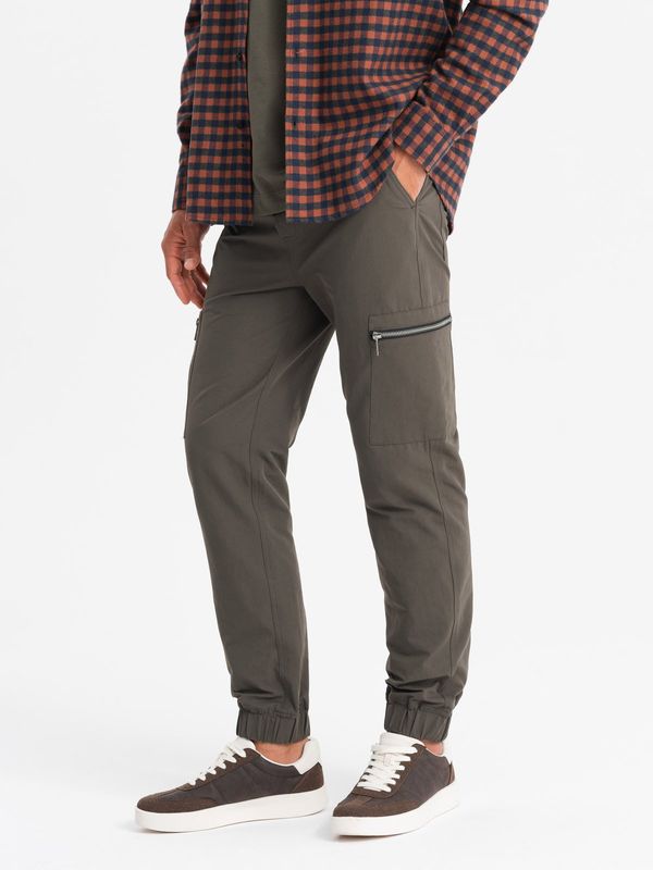 Ombre Ombre Men's jogger pants with cargo pockets and print - dark olive green