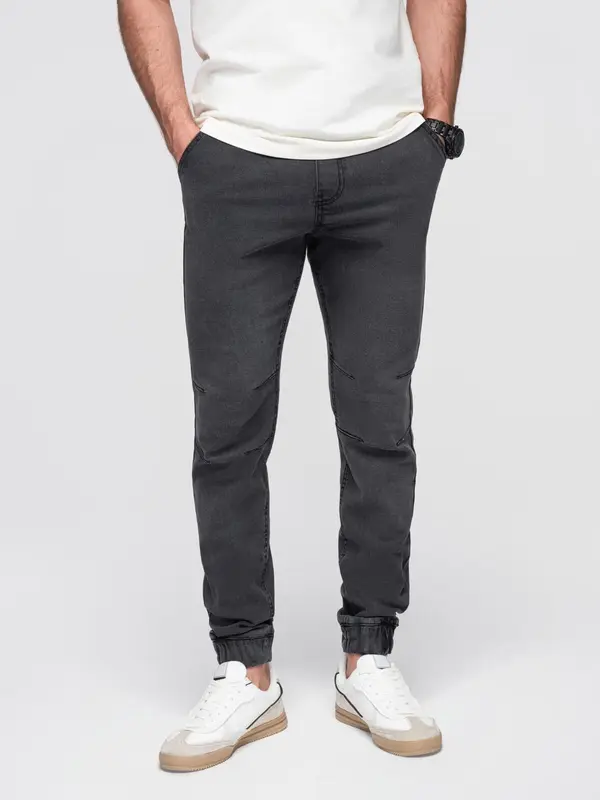 Ombre Ombre Men's JOGGERS denim pants with wash effect - grey
