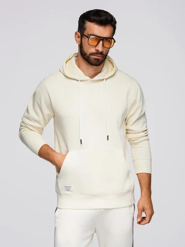 Ombre Ombre Men's kangaroo hooded sweatshirt - cream