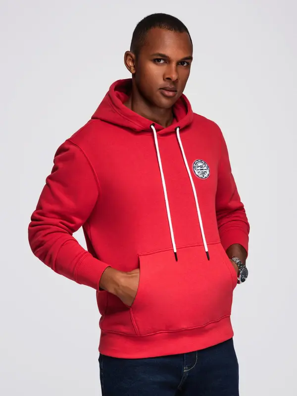 Ombre Ombre Men's kangaroo sweatshirt with hood and college style patch - red