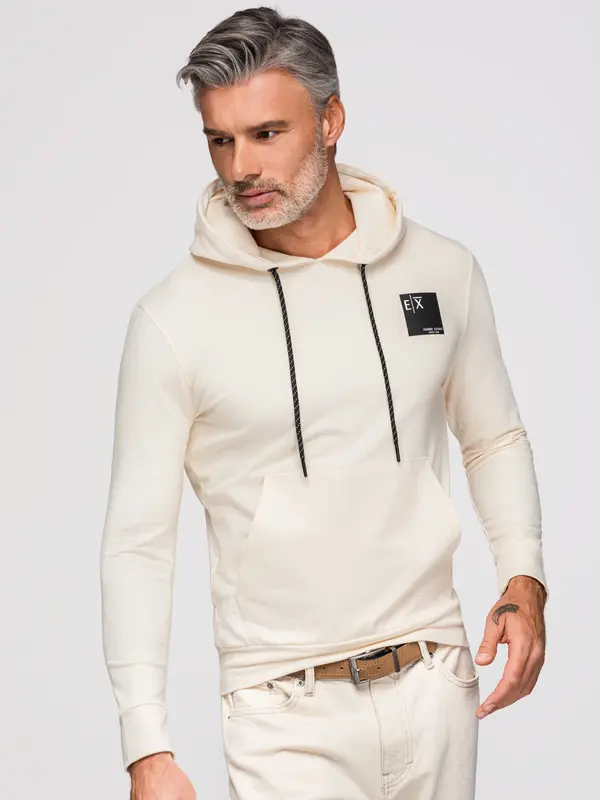 Ombre Ombre Men's kangaroo sweatshirt with hood and logo - cream