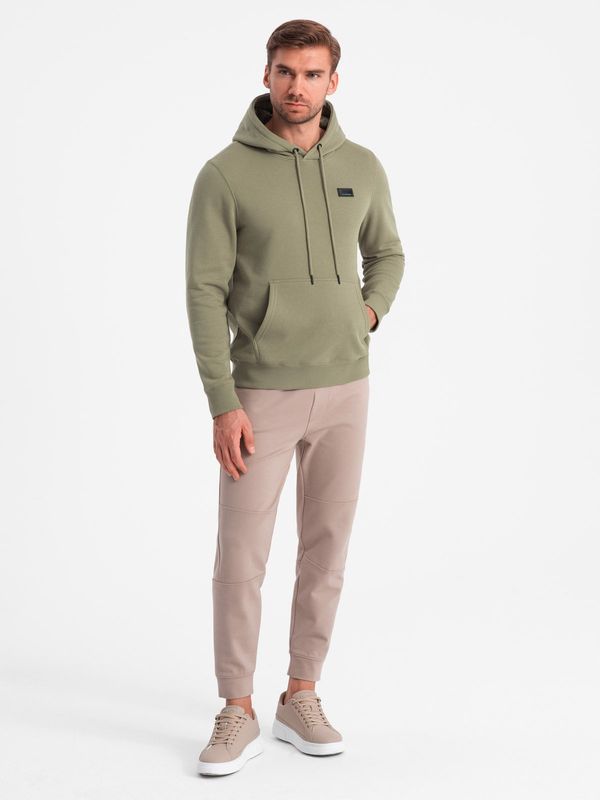 Ombre Ombre Men's kangaroo sweatshirt with hood and metal pin - olive