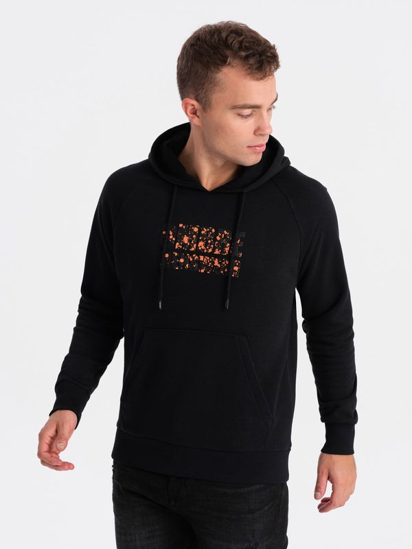 Ombre Ombre Men's kangaroo sweatshirt with hood and print - black