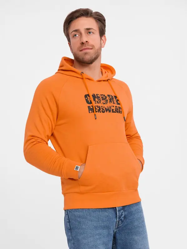 Ombre Ombre Men's kangaroo sweatshirt with hood and print - orange