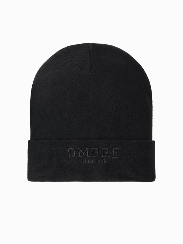 Ombre Ombre Men's knitted beanie hat with embroidered inscription - black